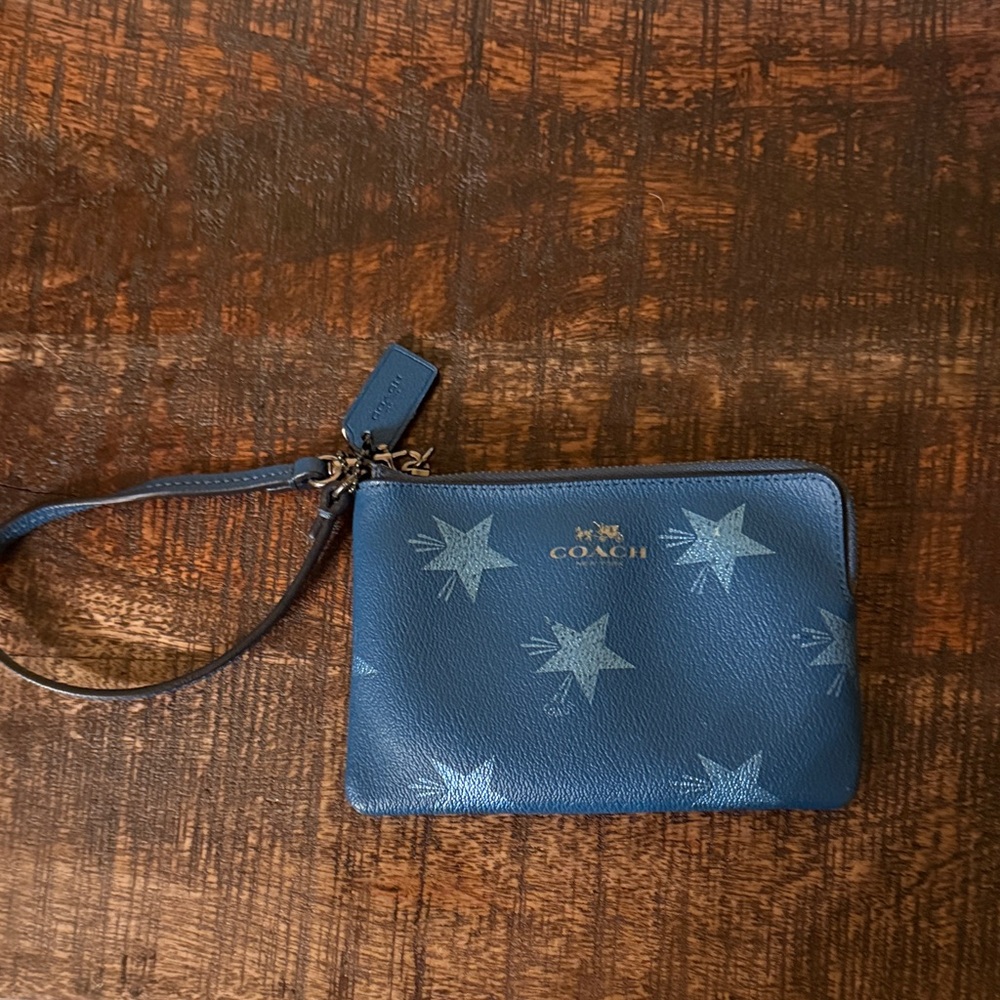 Coach Navy Star Pattern Wristlet